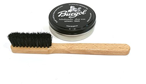 Kit d'entretien pour Chaussures, Kit Entretien Chaussure Cuir - Burgol - Cirage Noir et Brosse en Véritable Crin de Cheval