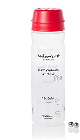 Spätzle-Shaker (ROT) für 4 Portionen selbstgemachte Spätzle (875ml) Spätzlepresse und Mixer in einem Fürs einfache Spätzle machen Das patentierte Original