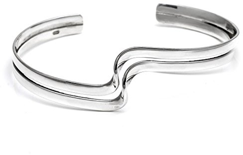 Silverly Bracciale Rigido Ondulato in Argento Sterling 925 per Donna | Bracciale Rigido Moderno a Doppia Fila con Motivo Ondulato | Bracciale Curvo Spesso | Gioielli Scultorei Minimalisti ed Eleganti