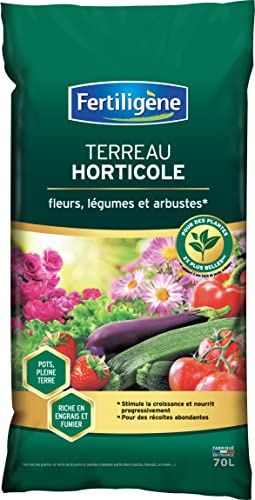 FERTILIGENE FH70N - Terreau Horticole 70 L - Stimule la croissance et nourrit progressivement - Récoltes abondantes et plantes 2 fois plus belles - Enrichie en engrais et fumier - Fabriqué en France