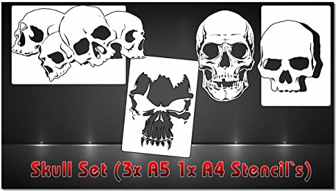 Herterich Products Lot de 4 pochoirs pour aérographe pour Tatouage et Graffiti Motif têtes de Mort