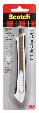 Scotch Titanium Snap-Off Utility Knife – Small 9mm Precision Cutter with Click & Lock Blade, Comfort Grip Handle (Titanium Stays Sharp 3X Longer)