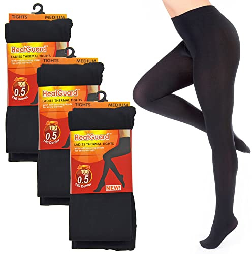 3 Pack Womens/Ladies Black Thermal Leggings Tog Rating Of 0.5 (140 Denier), Medium