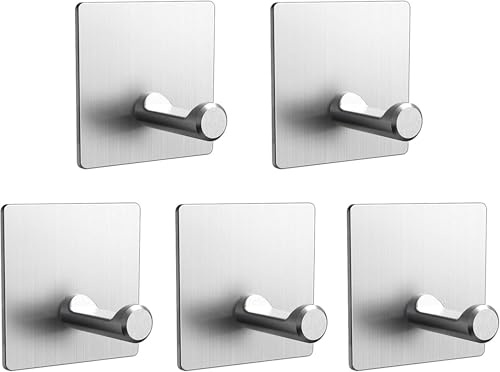 DDF iohEF 5 ganci autoadesivi per asciugamani, in acciaio inox, senza foratura, portasciugamani senza foratura, per bagno, cucina, bianco