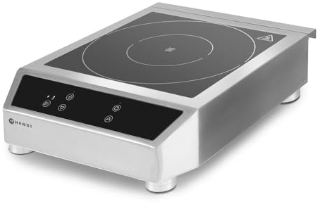 HENDI Induktionskocher, Modell 3500 D, Induktionskochfeld, geeignet für Pfannen mit Boden mit durchmesser von ø120, ø280mm, Höhenverstellbare Füße., 230V, 3500W, 340x440x(H)120mm, Edelstahl