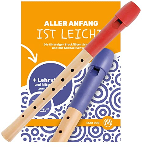 Classic Cantabile Pivella C-Sopran Blockflöte Set - Ahornholz mit Kopf aus Kunststoff - Deutsche Griffweise - Inkl. Schule, Etui, Grifftabelle, Wischerstab und Korkfett - Rot