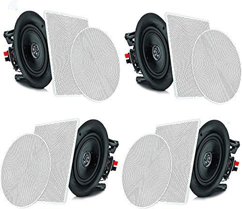 Pyle 16.5cm 4- Deckenlautsprecher, 200W- Einbaulautsprecher, Deckenlautsprecher Bluetooth, 4 Kanal- Verstärker, Wandlautsprecher, 2 Wege Lautsprecher, Ceiling Speaker- Flach, Wechselbare Gitter
