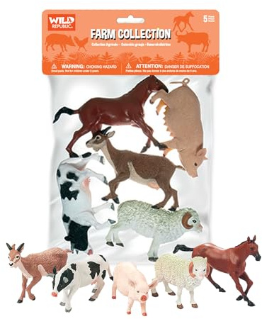 Wild Republic Farm Polybag, Pig, Horse, Cow, Sheep, Goat, 5 Piece Collection,Multi