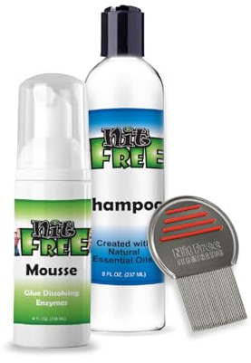 Nit Free Professional Lice Kit - 3 Step Kit Mousse 4oz, Shampoo 8oz Professional Stainless Steel Terminator Comb