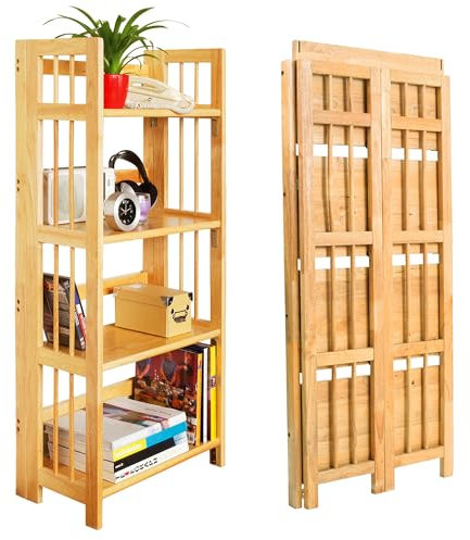Premier Housewares Rubberwood Racking Storage Shelving Unit 4-Tier Folding Shelving Unit Garage Storage Bathroom Organiser Shelving 115 x 54 x 30 cm