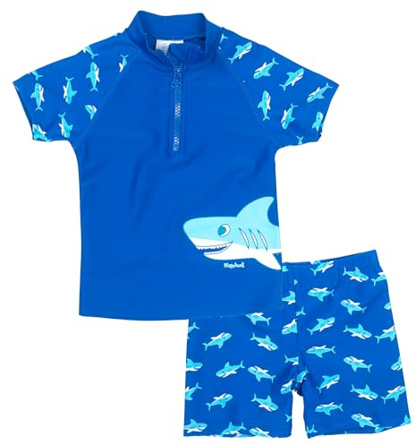 Playshoes unisex - barn zweiteilig Schwimmshirt Badeshorts Badebekleidung UV-Schutz Bade-Set Hai, Blå, 134-140