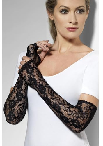 Smiffys Gants, noirs, longueur intégrale, dentelle gothique, mitaines Halloween
