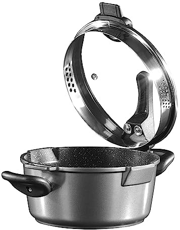 STONELINE® FUTURE Kochtopf 28 cm, mit Siebglasdeckel, induktionsgeeignet, Aluguss, Antihaftbeschichtung mit echten Steinpartikeln