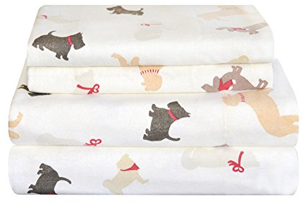 Pointehaven Flannel 170 GSM Sheet Set,Queen Winter Dogs