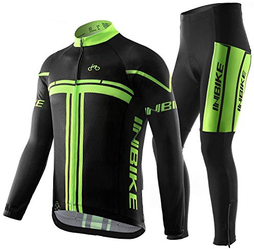 INBIKE Maillot Ciclismo Entretiempo Hombre 3D Acolchado Gel Maillot MTB de Manga Larga y Culotte Pantalones Ropa Ciclismo Camiseta Bicicleta+Culote Ciclismo Conjunto Traje Ciclismo Hombre(QG201-S)