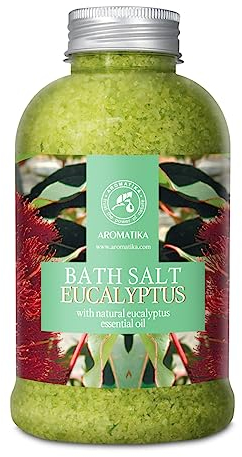 Badesalz Eukalyptus 600g - Meersalz mit Natürlichem Ätherischen Eukalyptusöl - Natur Bade-Salz am Besten für Guten Schlaf - Stressabbau - Baden - Entspannung - Gegen Erkältung und Husten - Badezusatz