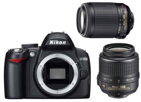 Nikon D3000 Appareil photo numérique Reflex 10.2 Kit + Objectif AF-S DX VR 18-55 mm + Objective 55-200 mm Noir