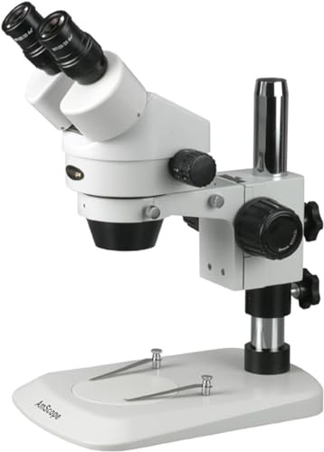 AmScope SM-1BNZ Professional Binocular Stereo Zoom Microscope, WH10x Eyepieces, 3.5X-90X Magnification, 0.7X-4.5X Zoom Objective, Ambient Lighting, Pillar Stand, Includes 0.5x and 2.0x Barlow Lenses