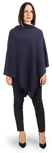Dalle Piane Cashmere Poncho för damer 100% kashmir Made in Italy, Lätt, En storlek, Farve: Blå