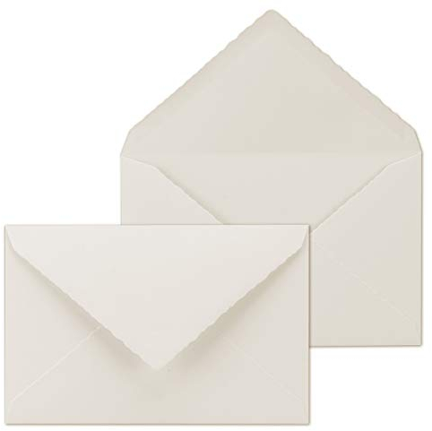 50x Vintage Brief-Umschläge mit Zackenschnitt - Natur-Weiß - Edel-Bütten - DIN C5-162 x 229 mm - 16,2 x 22,9 cm - imitiert Bütten - Nassklebung - by GUSTAV NEUSER