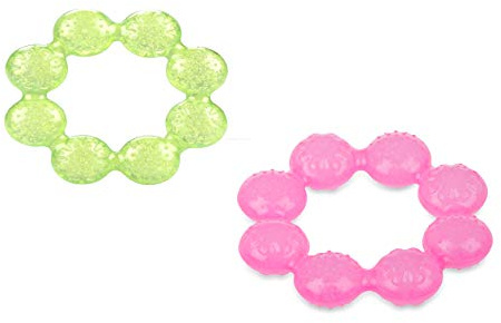 Nuby IcyBite Soother Ring Teether, 2 Count (Green/Pink)