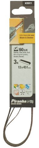 Black+Decker X33311-XJ - Set de 3 cintas para lima eléctrica carbide, grano 60 y medidas 13x451 mm
