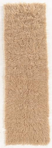Linon Flokati Alfombra, 1400-gram, Lana, Canela, 2' x 8'
