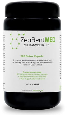 ZeoBent MED 200 Detox-Kapseln, Medizinprodukt, Miron Violettglas, hochdosiert, hochwirksam ultrafein 9µm, Entgiftung von Schwermetallen, 100% Zeolith-Bentonit, Entgiftungskur mit Vulkanmineralien