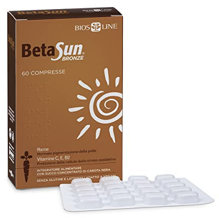 BIOS LINE Beta Sun Gold, Integratore Alimentare di Beta Carotene, Contribuisce alla Normale Pigmentazione della Pelle, 60 Capsule Vegetali