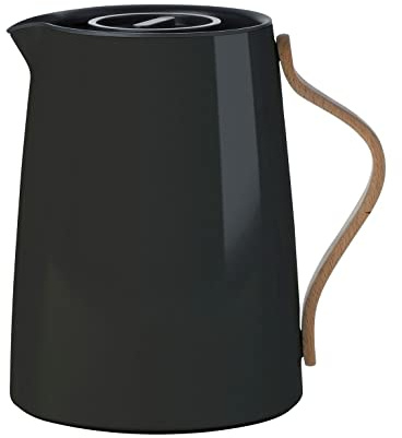 Stelton Tee-Isolierkanne Emma - Isolierte Kunststoff-Teekanne mit Deckel & Edelstahl-Thermoeinsatz - Modernes Design, cleverer, integrierter Infusionsfilter & Buchenholzgriff - 1 Liter, Schwarz