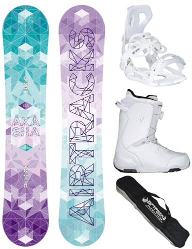 AIRTRACKS Snowboard Set Paquete Completo Tabla Akasha Zero Rocker Mujer 153 + Fijaciones Master W + Botas Star W 40 + SB Bag