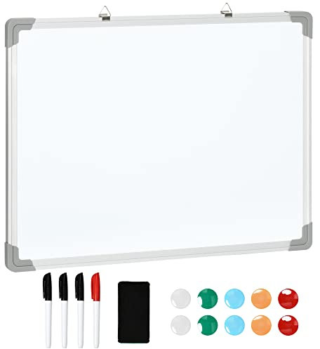 HOMCOM Tableau blanc magnétique cadre aluminium 60 x 45 cm avec feutres, effaceur et aimants