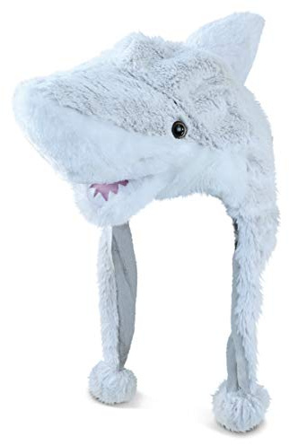 DolliBu Super Soft Grey Fleece Shark Beanie with Ear Flaps - Cute Cosplay Hat for Kids, Teens, Adults - One Size