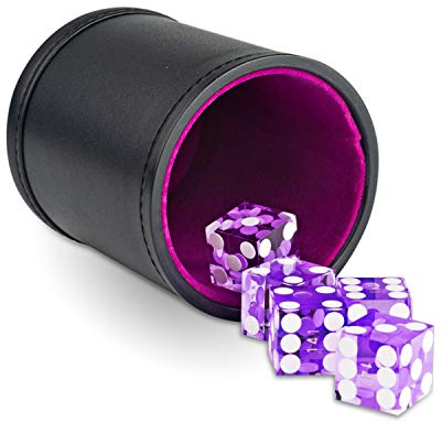 Leather Dice Cup with 5 Casino Dice, Purple
