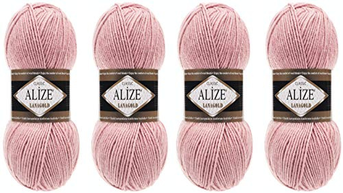 Alize Lanagold Yarn for Crochet and Knitting - Warm Soft Natural Chunky Wool Blend - Hand Woven Crafting Yarn - 4 Skeins, 400gr, 1048 Yds (161-Powder)