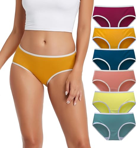 TUTUESTHER Cotton Hipster Panties for Women Mid Rise Underwear Full Coverage Soft Ladies Underwear Pack(Large, Purple Red/Orange/Blue/Rogue red/Bright Yellow/Green)