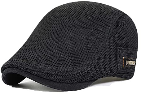 YAMEE Solhatt basker män sommar andas mesh, skjutmössa kvinnor, unisex baskrar skärmmössa platt keps sportmössa Gatsby Newsboy mössa, basker keps, storlek 56–60 cm, 3/svart, En Storlek