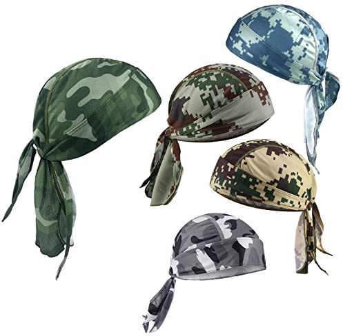 BEISIJIA 3 Packs Sports Cycling Cap Breathable Quick Dry Bandana Under Helmet Skull Cap Adjustable Cycling Hat Running Beanie Pirate Hat Headband for Men Women (5 Camouflage)
