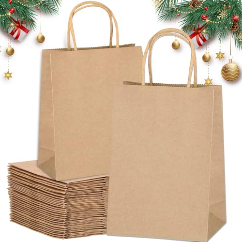 MULEVIP Sac Kraft avec Poignée (27x21x11cm) - 40 Sachets pour Noël, Mariages, Anniversaires, Halloween - Emballage Cadeau