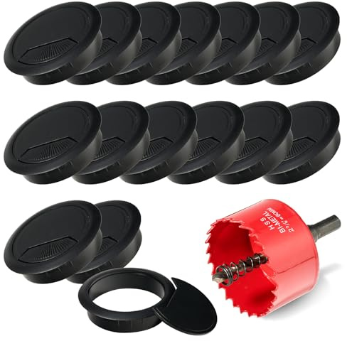 16 Pcs Desk Grommet 60mm with 60mm Hole Saw, Desk Cable Grommet, Desk Cable Hole Cover, Cable Grommet, Desk Hole Cover Office Grommets(Black)