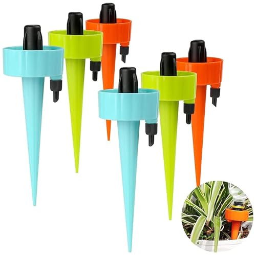 LUCKNIGHT 6 picos autoregados, dispositivos automáticos de riego de plantas para vacaciones, riego por goteo con válvula de control de drenaje lento, riego para plantas de interior (color aleatorio)