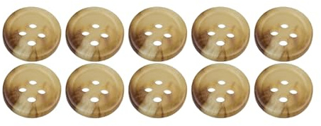 Pack of 10 Light Mixed Brown 11mm Round Faux Horn Sew On Plastic Buttons for Shirts Flat 4 Holes 18L