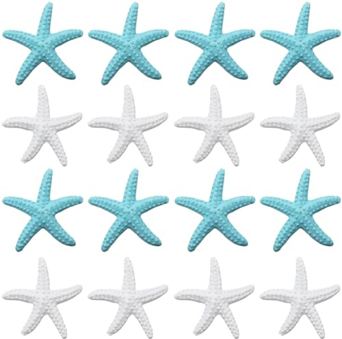GORGECRAFT 20 Pieza 2 Colores de Resina de Estrellas de Mar Adornos Coloridos Océano Mar Playa Tema Mini Lápiz Artificial Dedo Estrella de Mar Decoración para Árbol de Navidad Colgante Azul Blanco