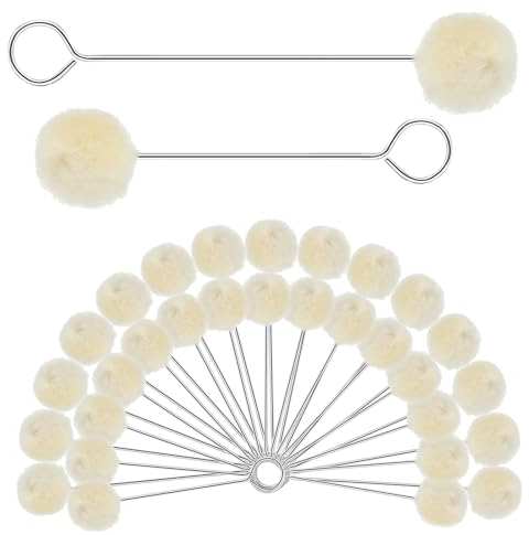 Molain 30 Stück Wolle Daubers, Wolle Daubers Ballpinsel, Woll-Daubers Ballpinsel Lederfärbewerkzeug wollwischer Ballpinsel Applikator mit Metallgriff für Färben Kleben und DIY Basteln(15cm/12,5cm)
