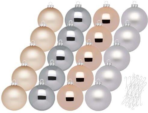 Inge Glas Weihnachtskugeln mit Haken | Schöne Christbaumkugeln aus Glas | Set 20 Kugeln und 40 Aufhänger | Christbaumschmuck Weihnachtsbaumkugeln (Glowing Mountains)