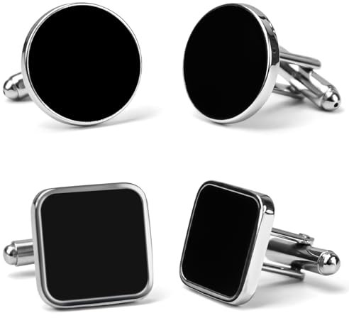 CONJURAIDE 4 Stück Manschettenknöpfe, Manschettenknöpfe Herren Damen Personalisiert Cufflinks for Men Manchettenknoepfe für Herren Konferenz Hochzeit Sfeiern Schwarz