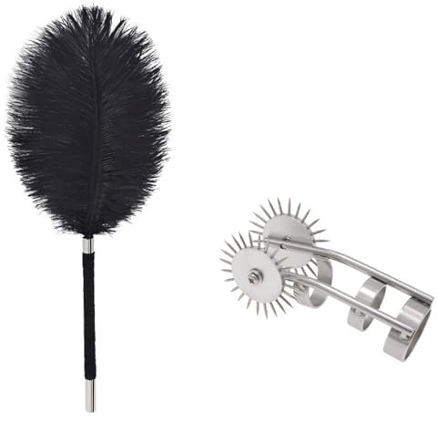 chatouilleur de plumes et rouleau de massage à pointes, chatouilleur de plumes douces avec roue en métal, jouet sensoriel BDSM léger pour débutants