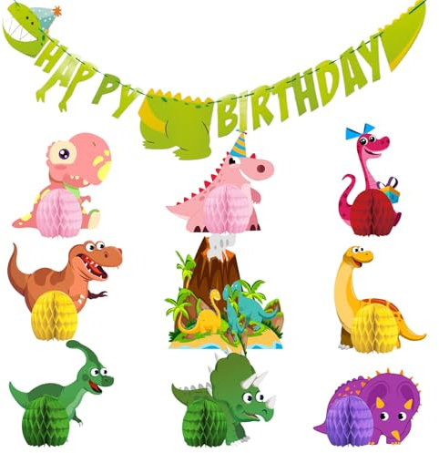 Dinosaurie Partydekoration, 9 delar Bikula Födelsedagsfest med banderoll, dinosaurieformad festdekorationsset, dinosaurie, tillbehör för födelsedagsfester