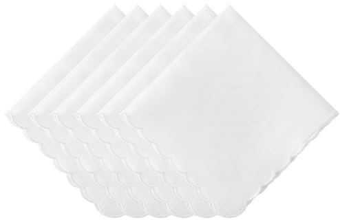 PACGOTH White Handkerchiefs for Women Soft Cotton Women’s Handkerchiefs Small Scalloped Ladies Hankies for Embroidery Wedding