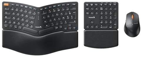ProtoArc EKM04 Clavier Souris Ergonomique, 2.4GHz Ensembles Ergo Clavier et Souris sans Fil, Pavé Numérique Séparé, Design Split, Repose-Poignet, Rechargeable, pour Bureau, PC, Portable, Windows
